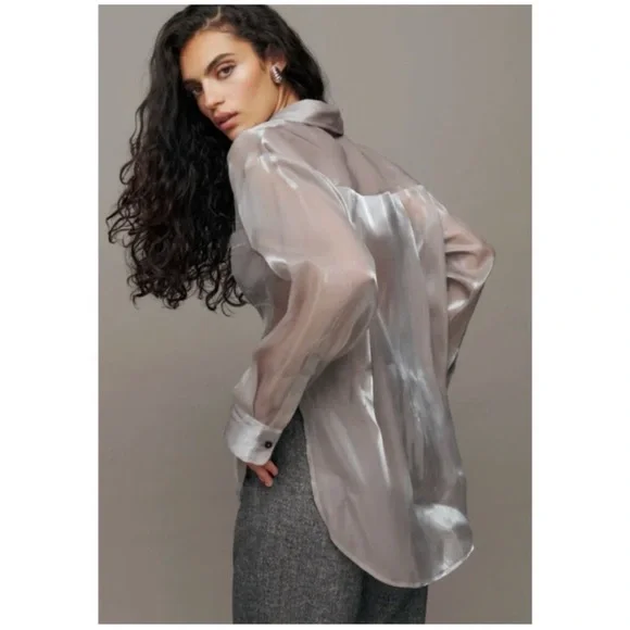 Reformation Metallic Sheer Blouse - Picture 3 of 5